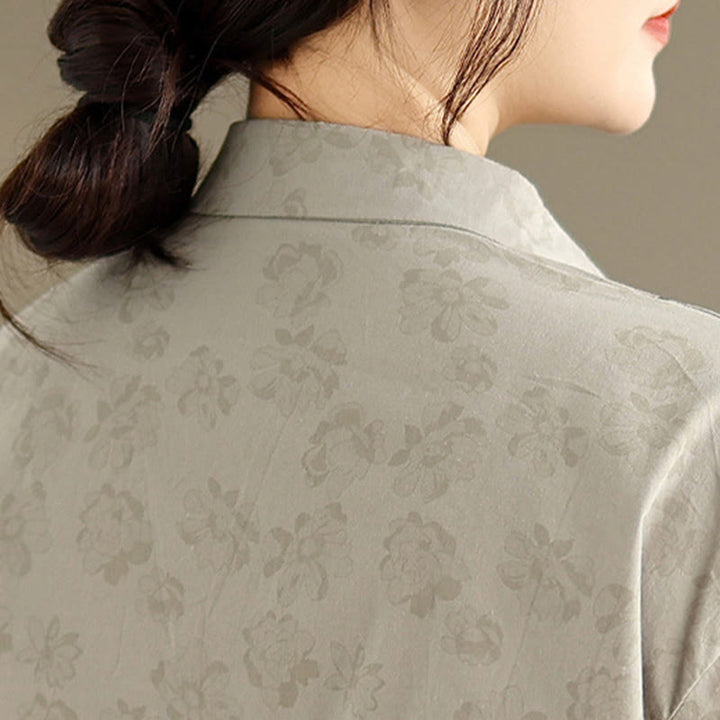 Koszula damska z długim rękawem z poliestru z haftowanymi kwiatami i Buddha Stones - image 5