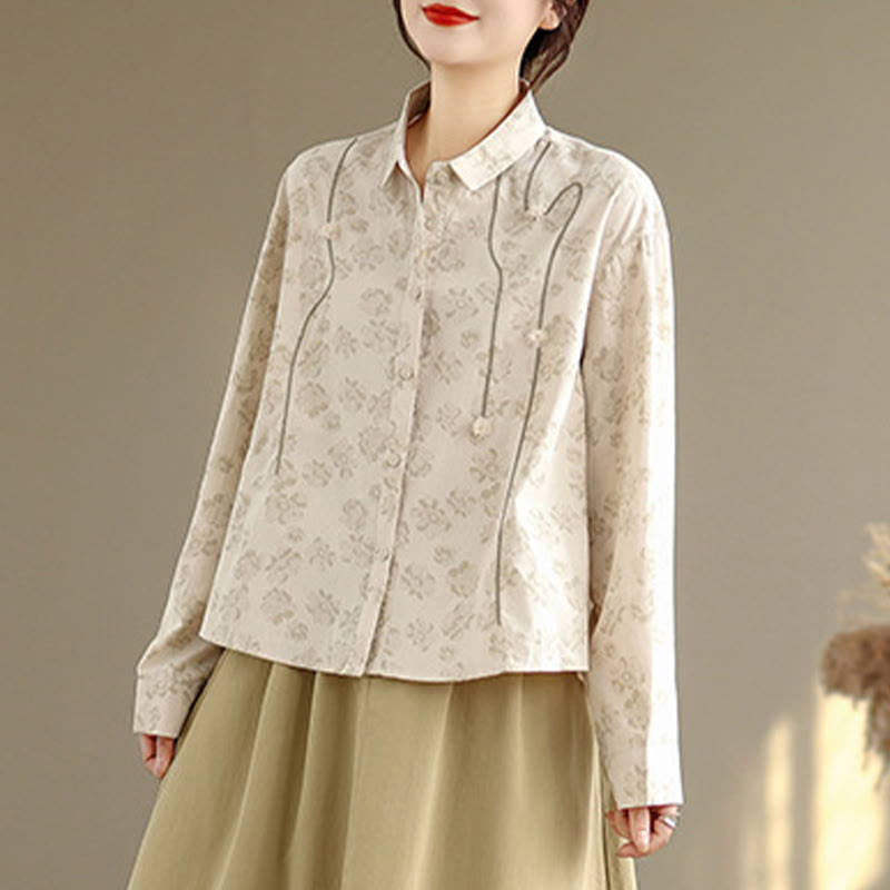 Koszula damska z długim rękawem z poliestru z haftowanymi kwiatami i Buddha Stones - OldLace - US8-10，UK/AU12-14，EU40-42 (2XL) - image 14