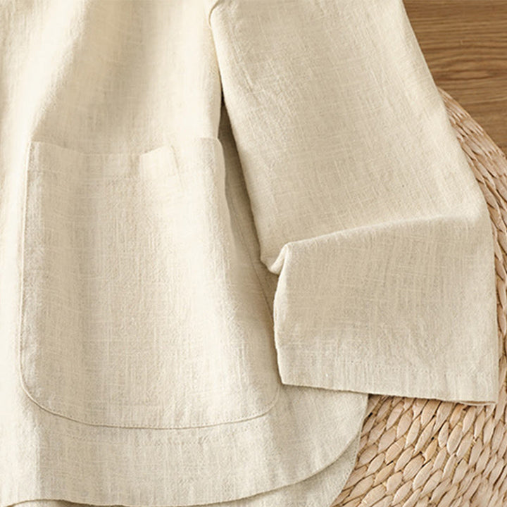 Koszula damska z długim rękawem, bawełną i poliestrem, z kieszeniami i guzikami w stylu „Buddha Stones” - image 4