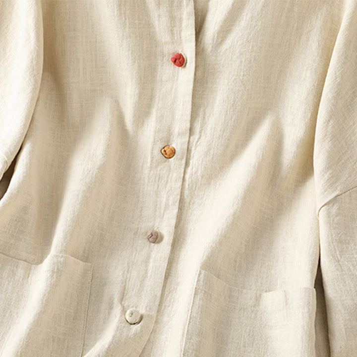 Koszula damska z długim rękawem, bawełną i poliestrem, z kieszeniami i guzikami w stylu „Buddha Stones” - image 5