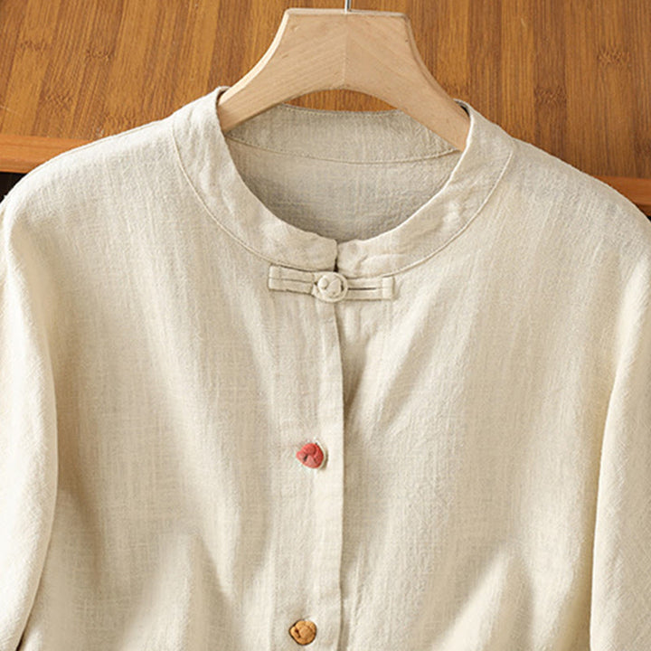 Koszula damska z długim rękawem, bawełną i poliestrem, z kieszeniami i guzikami w stylu „Buddha Stones” - image 2