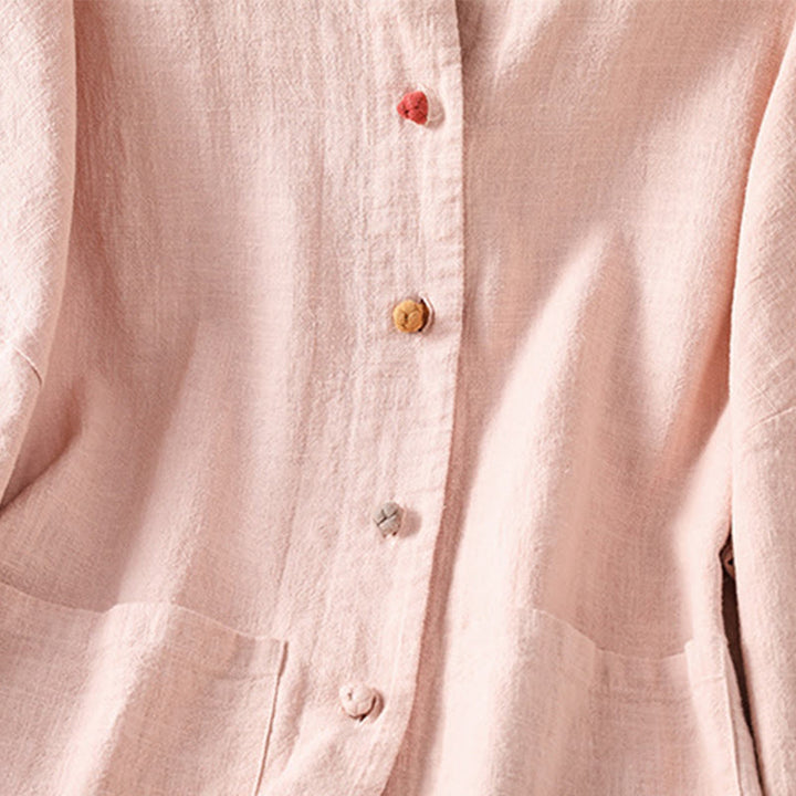 Koszula damska z długim rękawem, bawełną i poliestrem, z kieszeniami i guzikami w stylu „Buddha Stones” - image 11