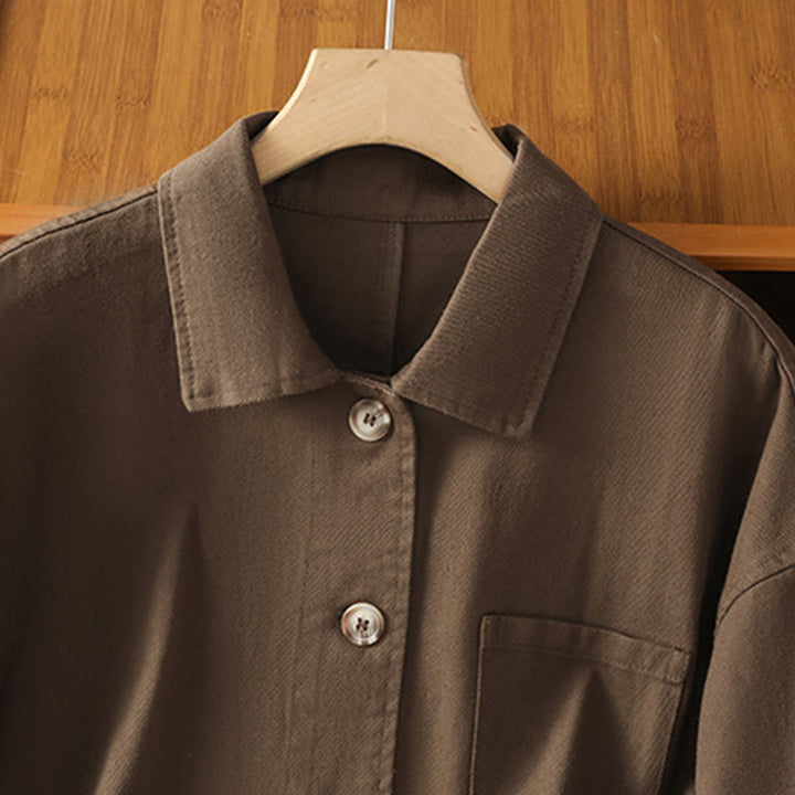 Koszula damska z długim rękawem i stójką, wykonana z bawełny i poliestru, z kieszeniami i Buddha Stones” - image 2