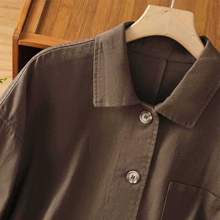 Koszula damska z długim rękawem i stójką, wykonana z bawełny i poliestru, z kieszeniami i Buddha Stones” - image 6