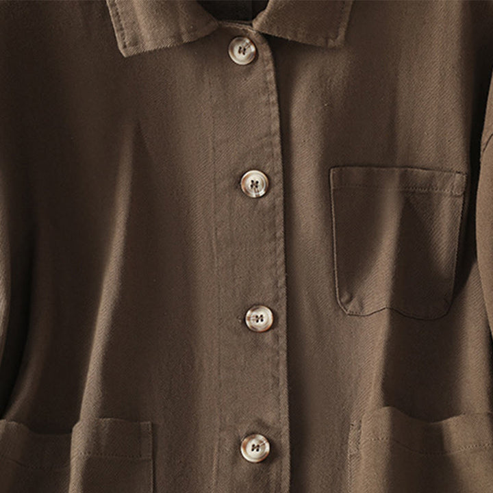 Koszula damska z długim rękawem i stójką, wykonana z bawełny i poliestru, z kieszeniami i Buddha Stones” - image 5