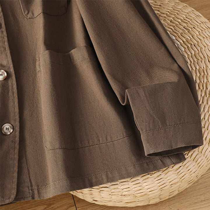 Koszula damska z długim rękawem i stójką, wykonana z bawełny i poliestru, z kieszeniami i Buddha Stones” - image 7