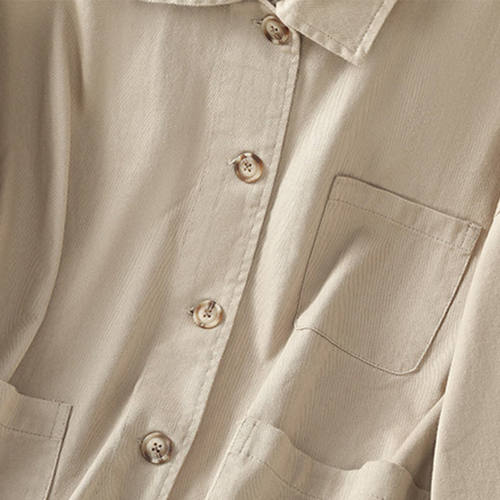 Koszula damska z długim rękawem i stójką, wykonana z bawełny i poliestru, z kieszeniami i Buddha Stones” - image 22