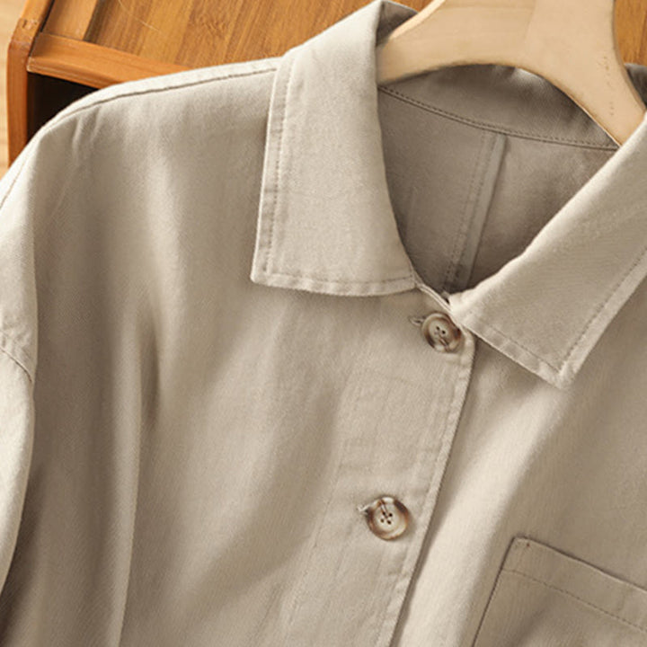 Koszula damska z długim rękawem i stójką, wykonana z bawełny i poliestru, z kieszeniami i Buddha Stones” - image 20