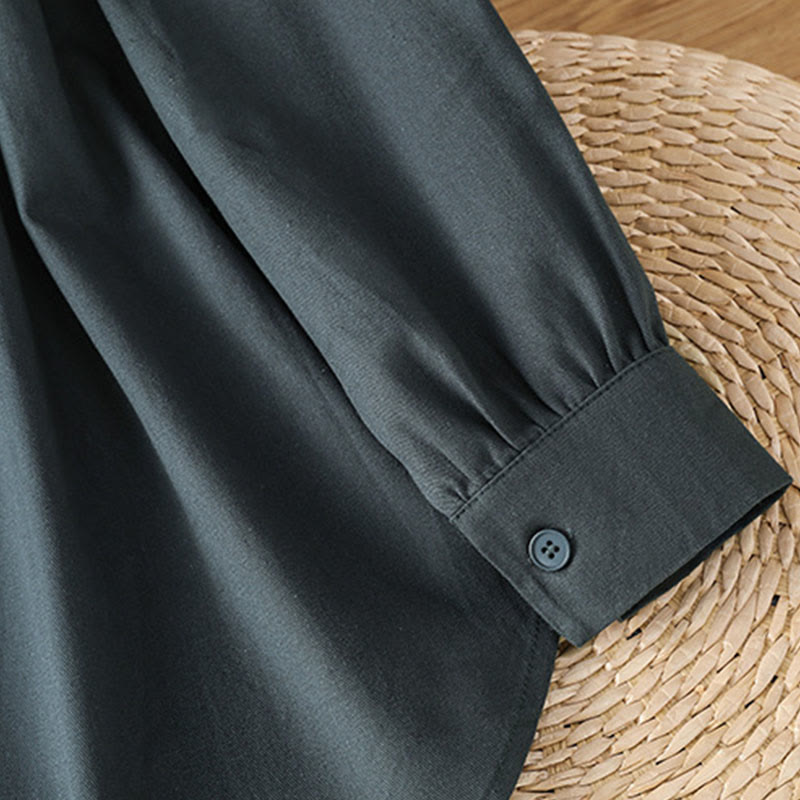 Koszula damska z długim rękawem i stójką z bawełny z motywem Buddha Stones , z kieszeniami - image 3