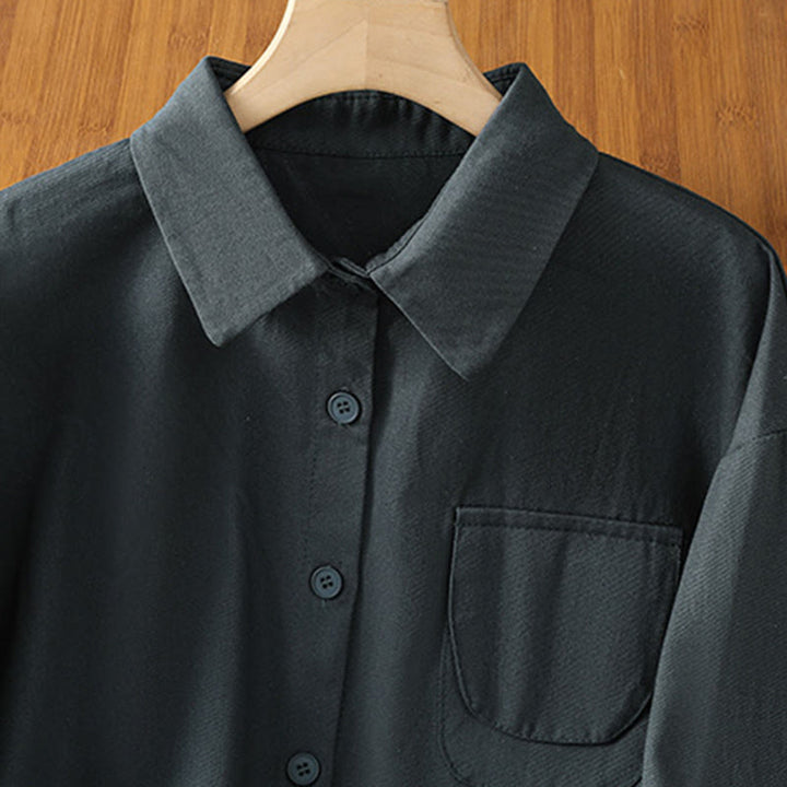 Koszula damska z długim rękawem i stójką z bawełny z motywem Buddha Stones , z kieszeniami - image 5