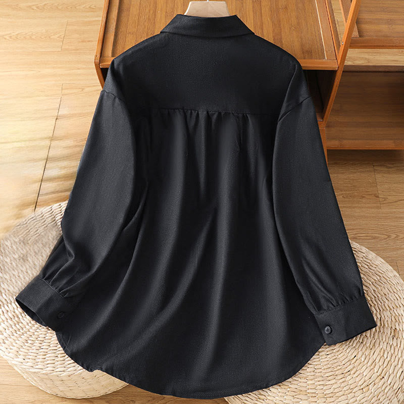 Koszula damska z długim rękawem i stójką z bawełny z motywem Buddha Stones , z kieszeniami - image 10