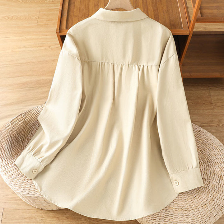 Koszula damska z długim rękawem i stójką z bawełny z motywem Buddha Stones , z kieszeniami - image 19