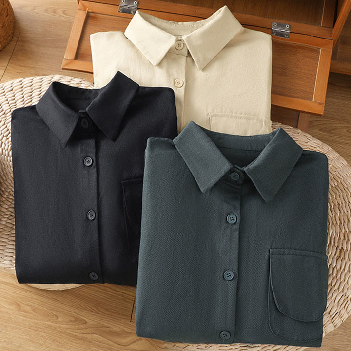 Koszula damska z długim rękawem i stójką z bawełny z motywem Buddha Stones , z kieszeniami - image 29