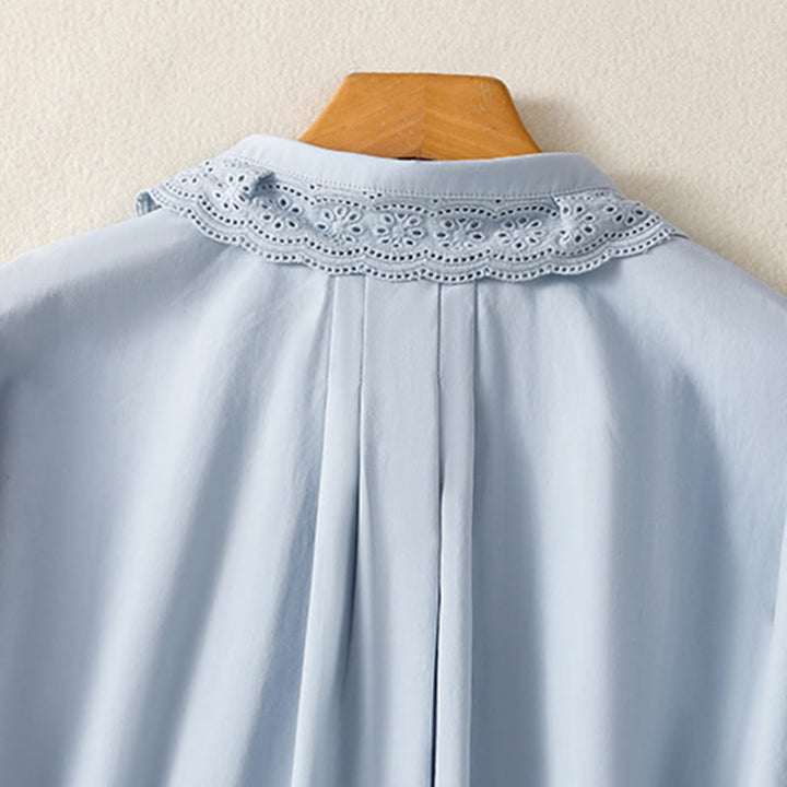 Koszula damska z długim rękawem i koronką z klapami w stylu casual z motywem Buddha Stones - image 3