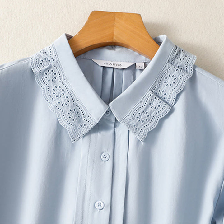 Koszula damska z długim rękawem i koronką z klapami w stylu casual z motywem Buddha Stones - image 2