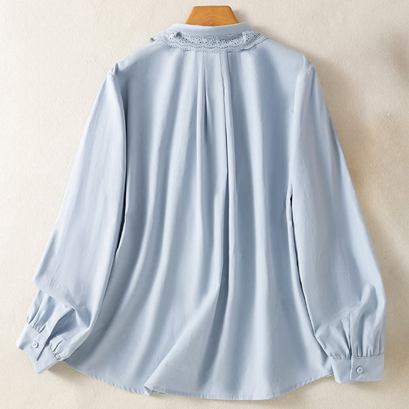 Koszula damska z długim rękawem i koronką z klapami w stylu casual z motywem Buddha Stones - image 1