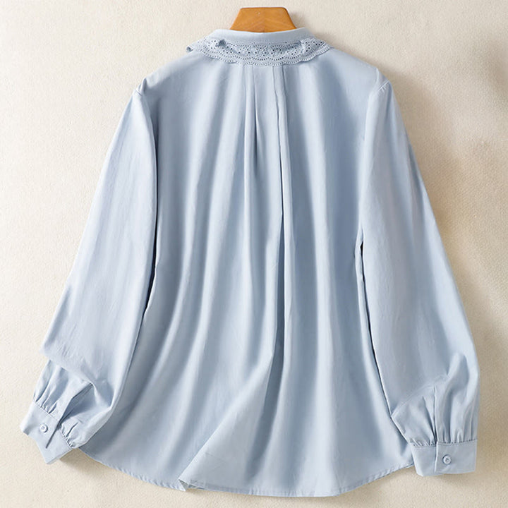 Koszula damska z długim rękawem i koronką z klapami w stylu casual z motywem Buddha Stones - image 1