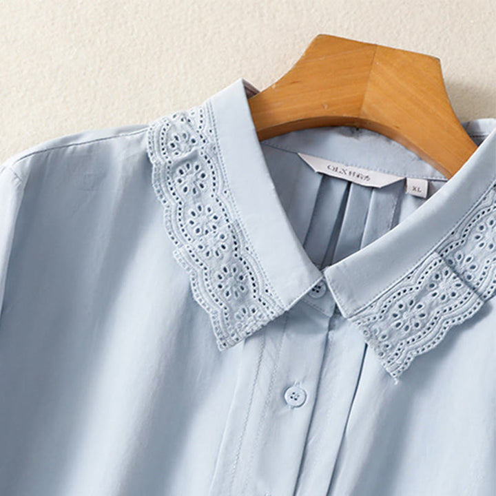 Koszula damska z długim rękawem i koronką z klapami w stylu casual z motywem Buddha Stones - image 4