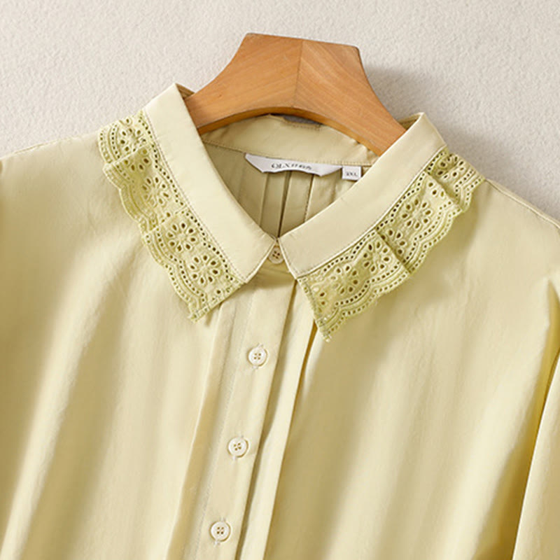 Koszula damska z długim rękawem i koronką z klapami w stylu casual z motywem Buddha Stones - image 13