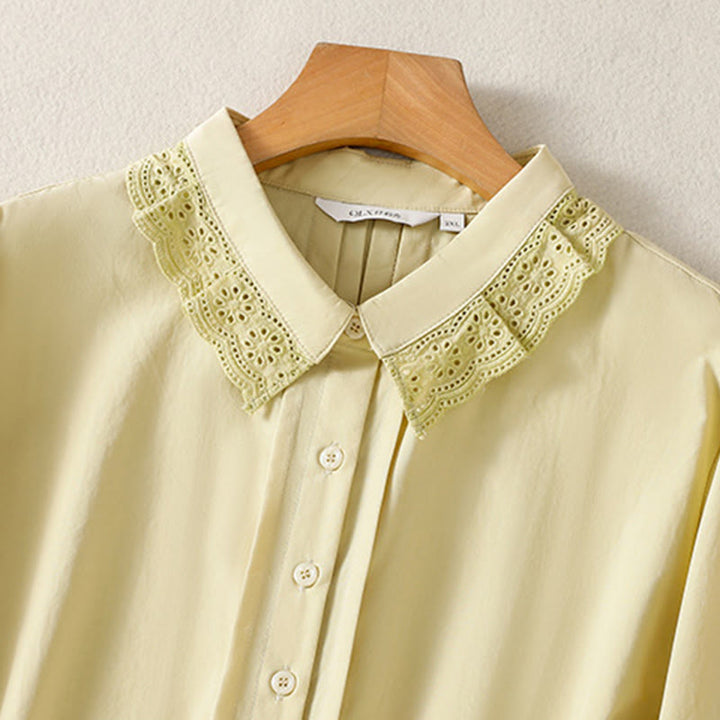 Koszula damska z długim rękawem i koronką z klapami w stylu casual z motywem Buddha Stones - image 13