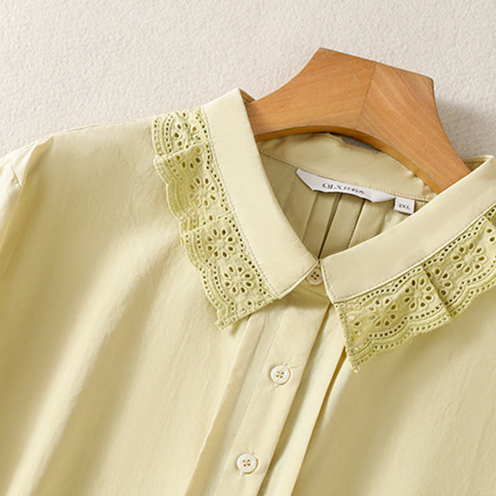 Koszula damska z długim rękawem i koronką z klapami w stylu casual z motywem Buddha Stones - image 11