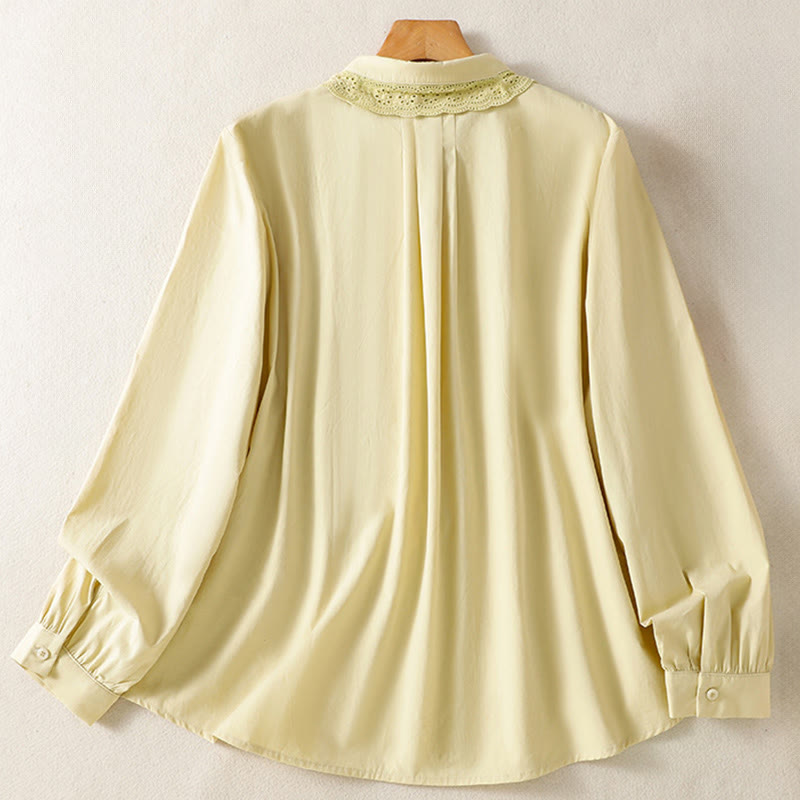 Koszula damska z długim rękawem i koronką z klapami w stylu casual z motywem Buddha Stones - image 10