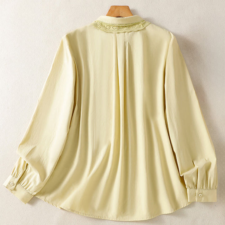 Koszula damska z długim rękawem i koronką z klapami w stylu casual z motywem Buddha Stones - image 10