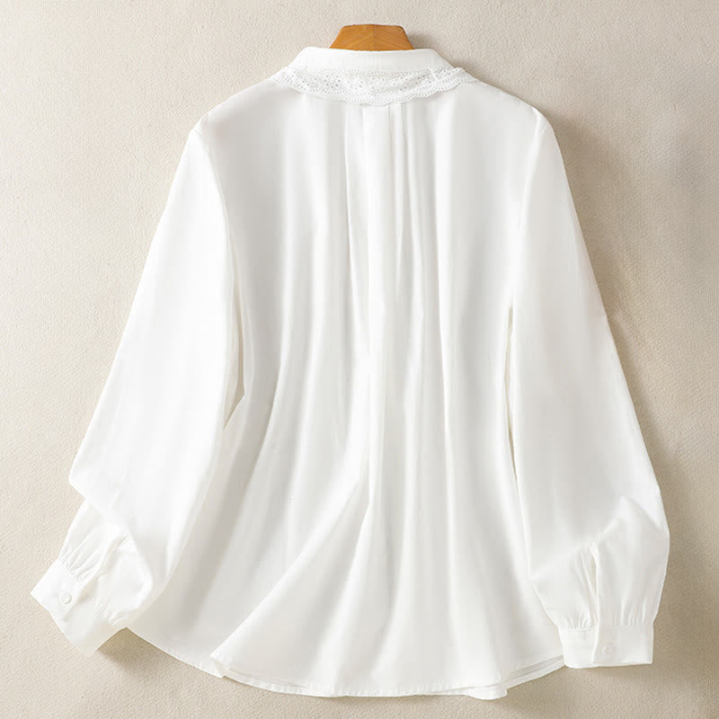 Koszula damska z długim rękawem i koronką z klapami w stylu casual z motywem Buddha Stones - image 20