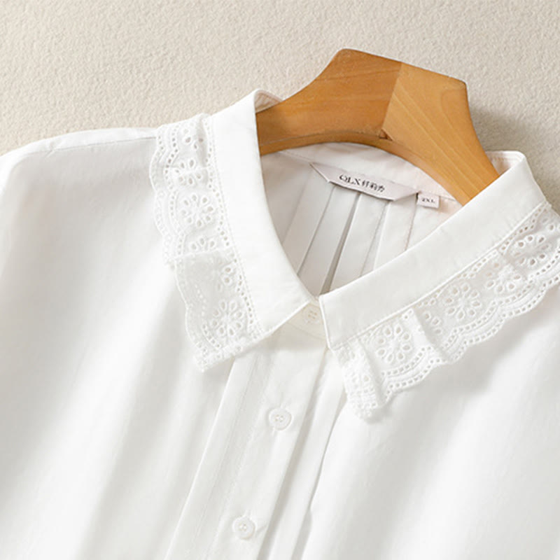 Koszula damska z długim rękawem i koronką z klapami w stylu casual z motywem Buddha Stones - image 25