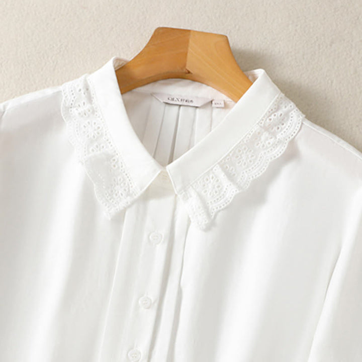 Koszula damska z długim rękawem i koronką z klapami w stylu casual z motywem Buddha Stones - image 26