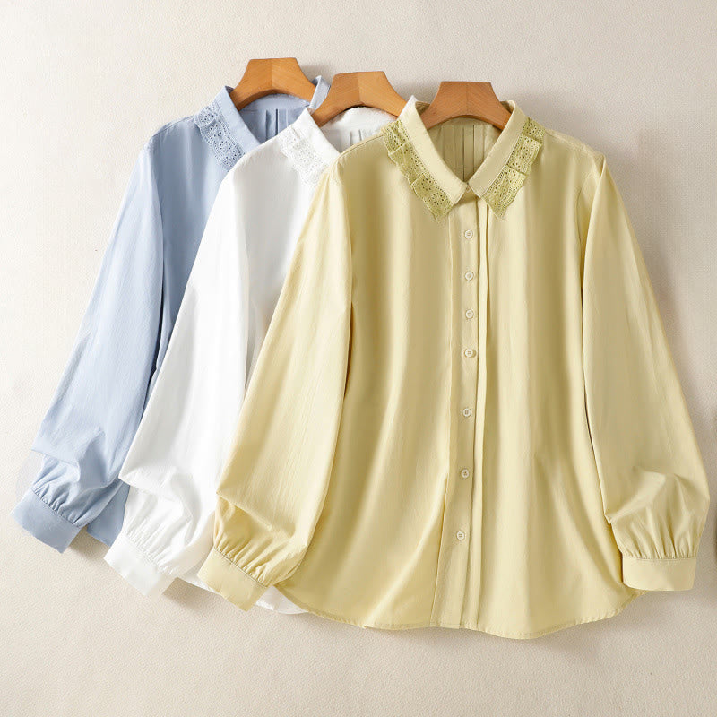 Koszula damska z długim rękawem i koronką z klapami w stylu casual z motywem Buddha Stones - image 27