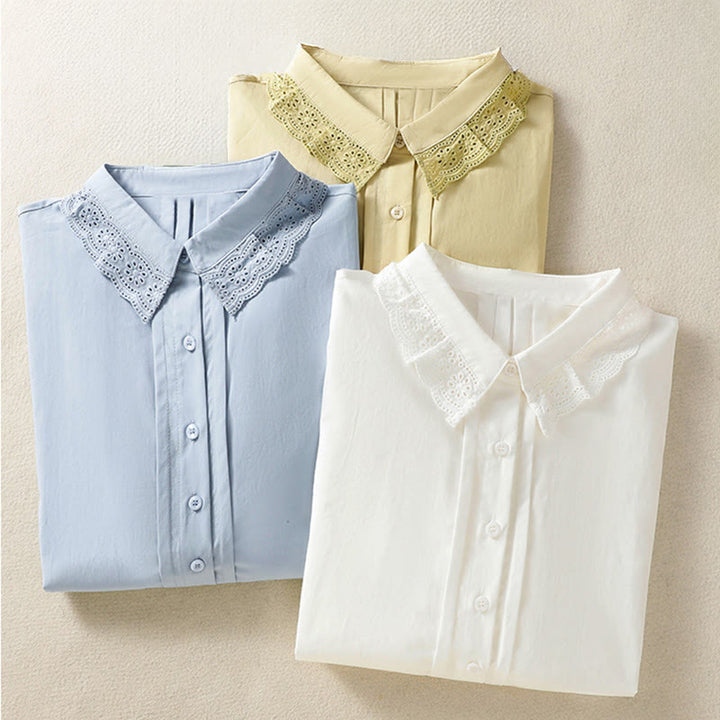 Koszula damska z długim rękawem i koronką z klapami w stylu casual z motywem Buddha Stones - image 28