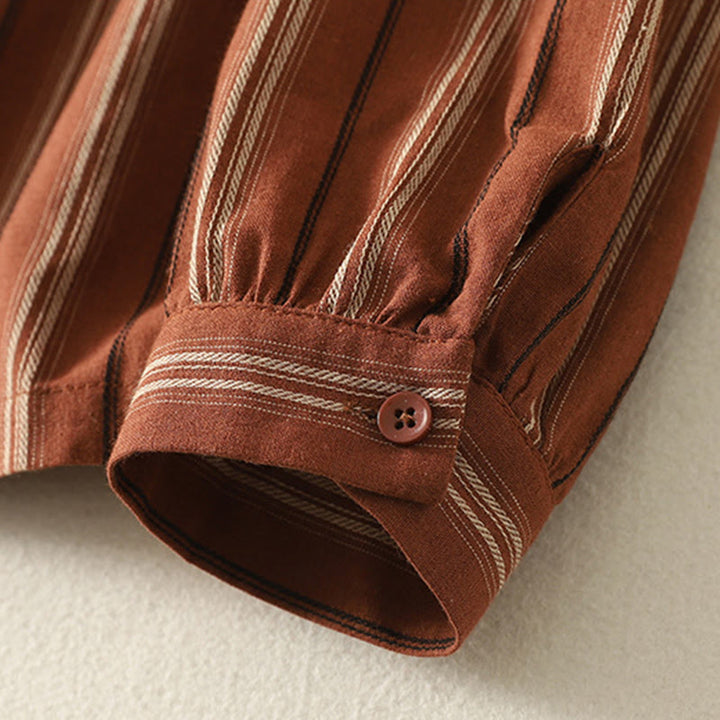 Koszula damska z długim rękawem z poliestru w paski w stylu retro z motywem Buddha Stones - image 2