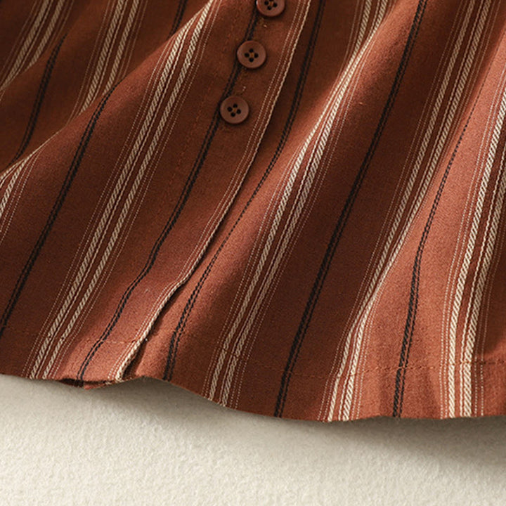 Koszula damska z długim rękawem z poliestru w paski w stylu retro z motywem Buddha Stones - image 3