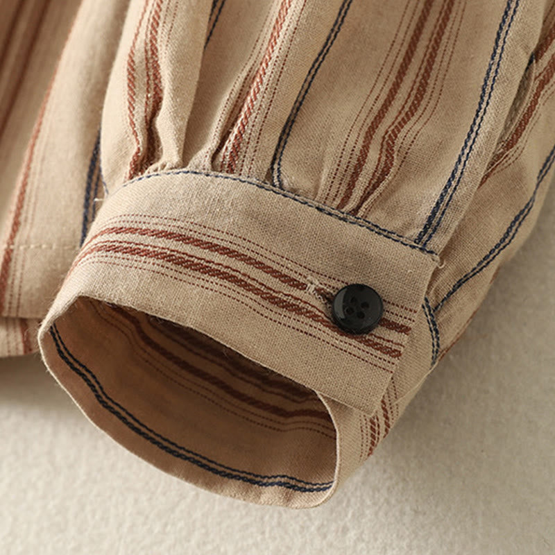 Koszula damska z długim rękawem z poliestru w paski w stylu retro z motywem Buddha Stones - image 7