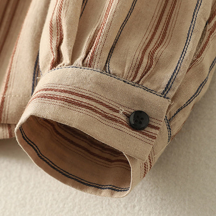 Koszula damska z długim rękawem z poliestru w paski w stylu retro z motywem Buddha Stones - image 7