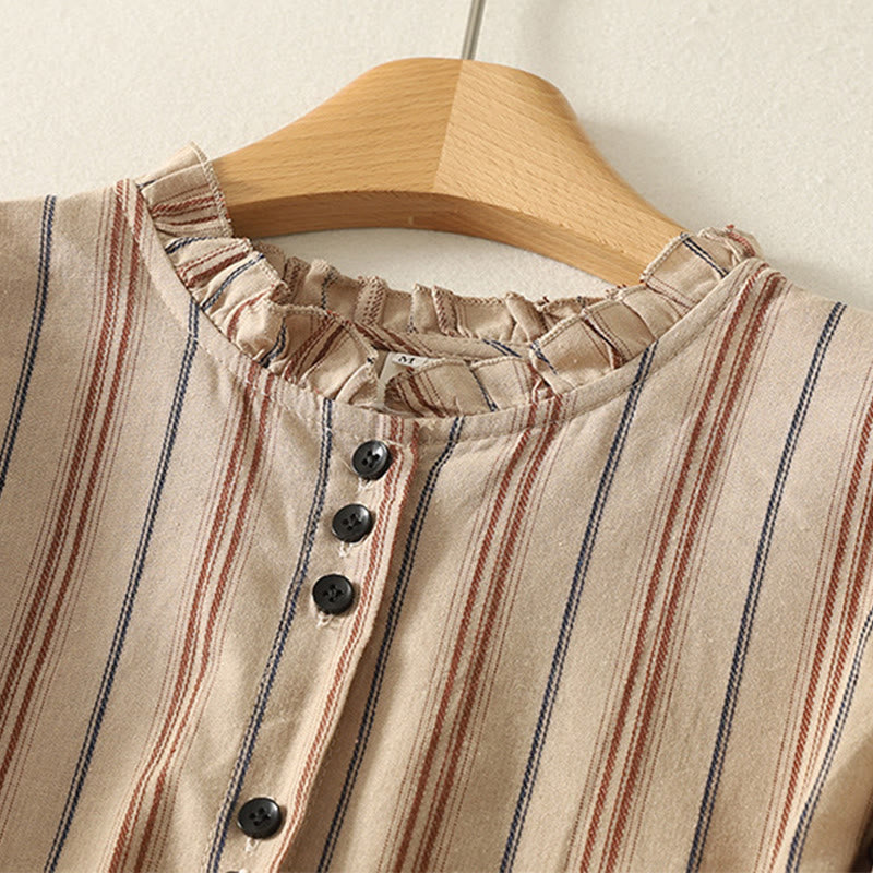 Koszula damska z długim rękawem z poliestru w paski w stylu retro z motywem Buddha Stones - image 12