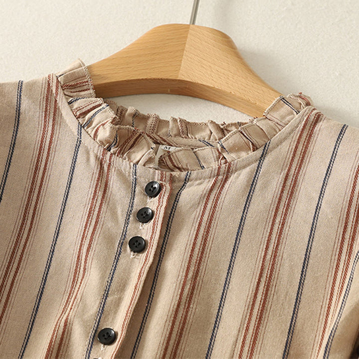 Koszula damska z długim rękawem z poliestru w paski w stylu retro z motywem Buddha Stones - image 12