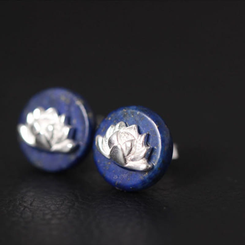 Buddha Stones z lazurytem i lapis lazuli ze srebra próby 925, wzór lotosu, oświecenie - image 1
