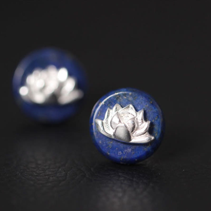 Buddha Stones z lazurytem i lapis lazuli ze srebra próby 925, wzór lotosu, oświecenie - image 8
