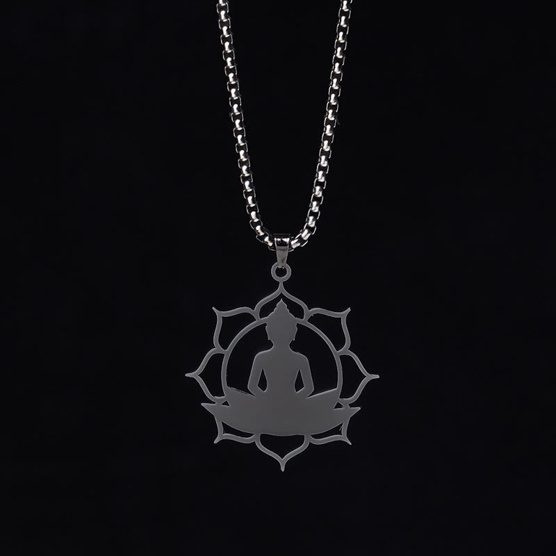 Naszyjnik z Buddha Stones w stylu vintage z siedzącym lotosem i motywem buddy ze stali nierdzewnej, oświecający - image 17