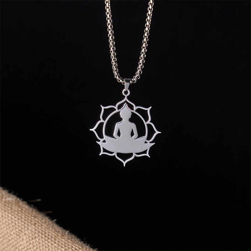 Naszyjnik z Buddha Stones w stylu vintage z siedzącym lotosem i motywem buddy ze stali nierdzewnej, oświecający - image 11