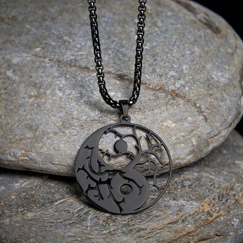 Naszyjnik z zawieszką z Buddha Stones i pustym wzorem Yin Yang ze stali nierdzewnej - image 1