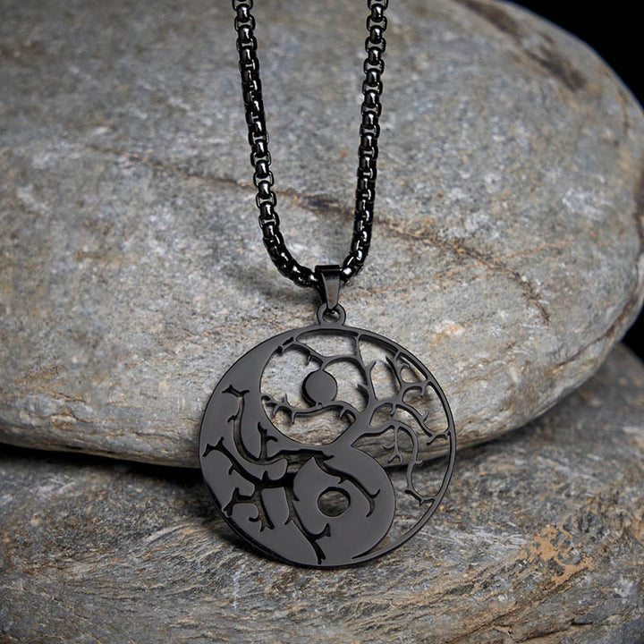 Naszyjnik z zawieszką z Buddha Stones i pustym wzorem Yin Yang ze stali nierdzewnej - image 1