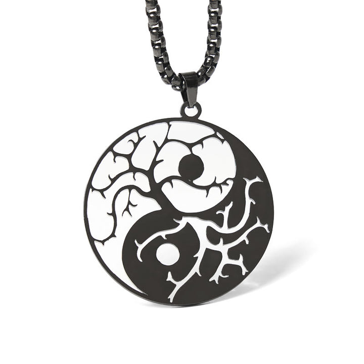 Naszyjnik z zawieszką z Buddha Stones i pustym wzorem Yin Yang ze stali nierdzewnej - Czarny - image 0