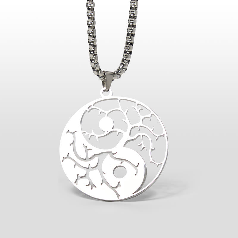 Naszyjnik z zawieszką z Buddha Stones i pustym wzorem Yin Yang ze stali nierdzewnej - Srebrny - image 7