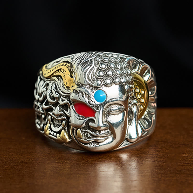 Buddha Stones, pół demon, pół lotos Buddy, miedziany pierścień z regulacją spokoju - US10 (20 mm) - image 0
