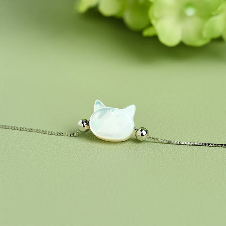 Buddha Stones Bransoletka z łańcuszkiem z motywem błogosławieństwa głowy kota ze srebra próby 925 z kamieniem Tridacna - image 10