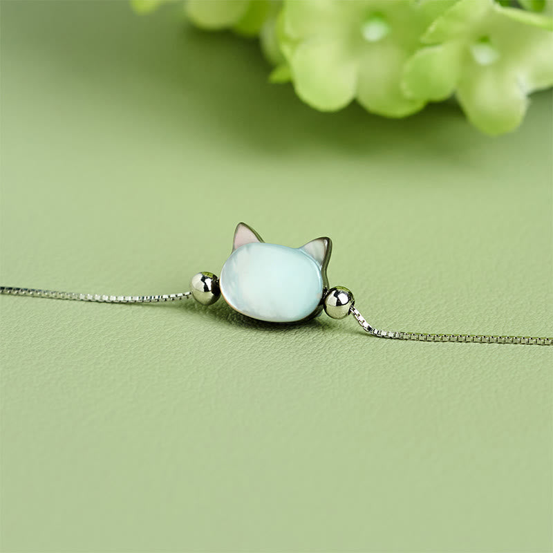 Buddha Stones Bransoletka z łańcuszkiem z motywem błogosławieństwa głowy kota ze srebra próby 925 z kamieniem Tridacna - image 2