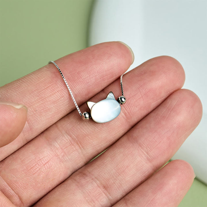 Buddha Stones Bransoletka z łańcuszkiem z motywem błogosławieństwa głowy kota ze srebra próby 925 z kamieniem Tridacna - image 3